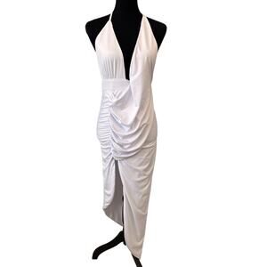 STUNNING SUPERDOWN Women's White Mia Drape Slit Maxi Dress Size S